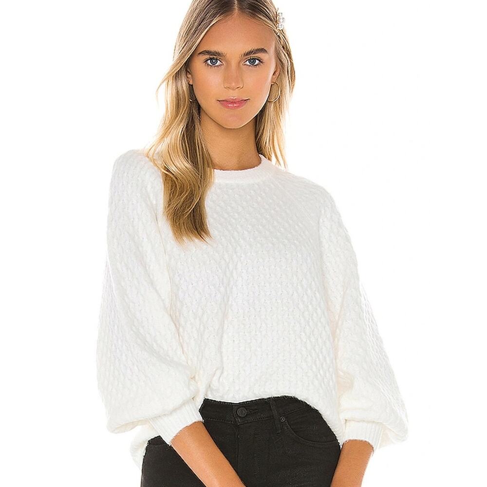 Revolve Line and Dot Cream Sweater Womens Small Honeycomb Textured Puffy Sleeves